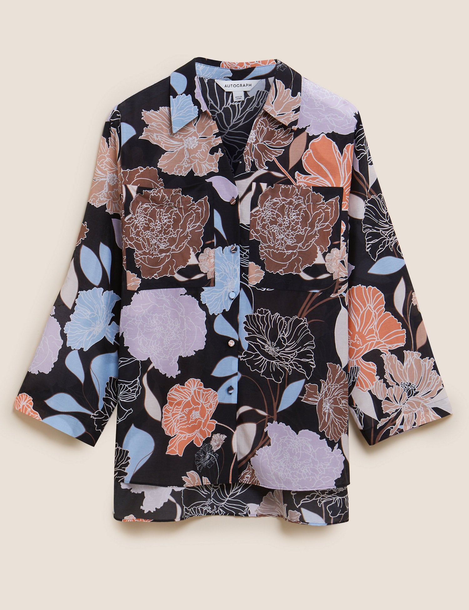 Silk Blend Floral Collared Shirt