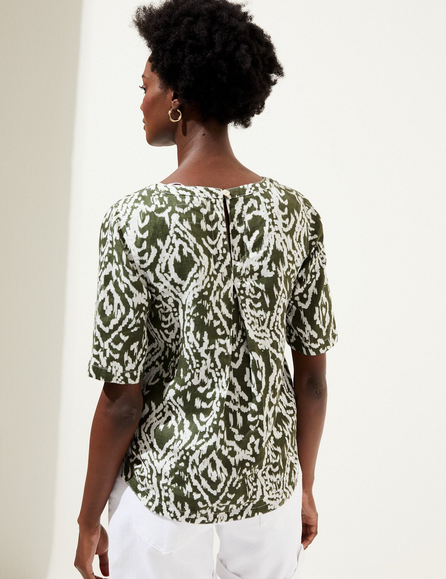 Pure Linen Printed Round Neck T-Shirt