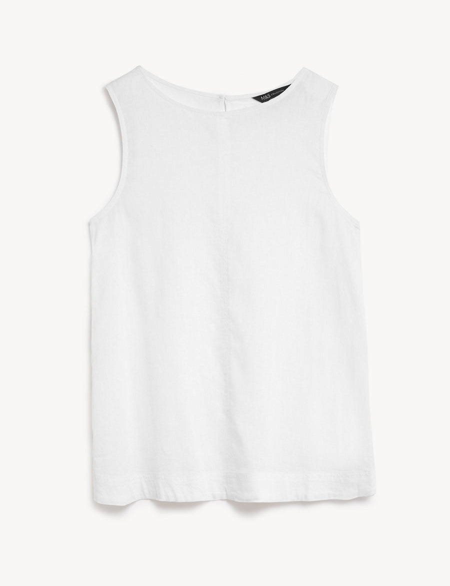 Linen Blend Round Neck Vest Top