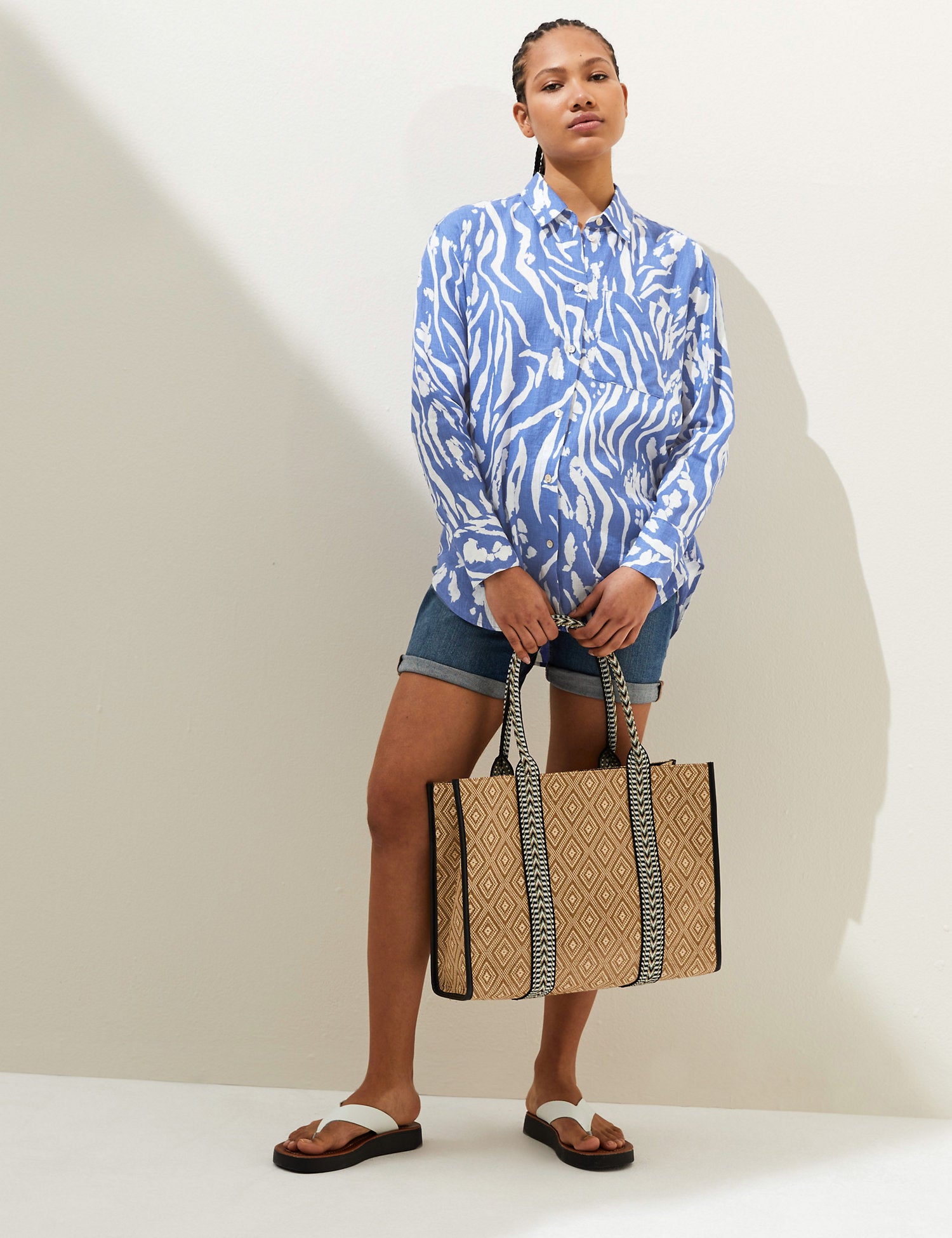 Pure Linen Printed Oversized Shirt