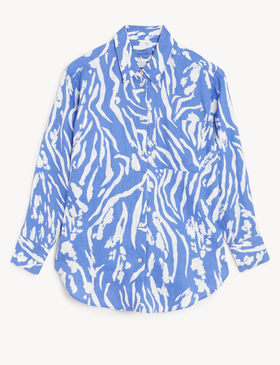 Pure Linen Printed Oversized Shirt