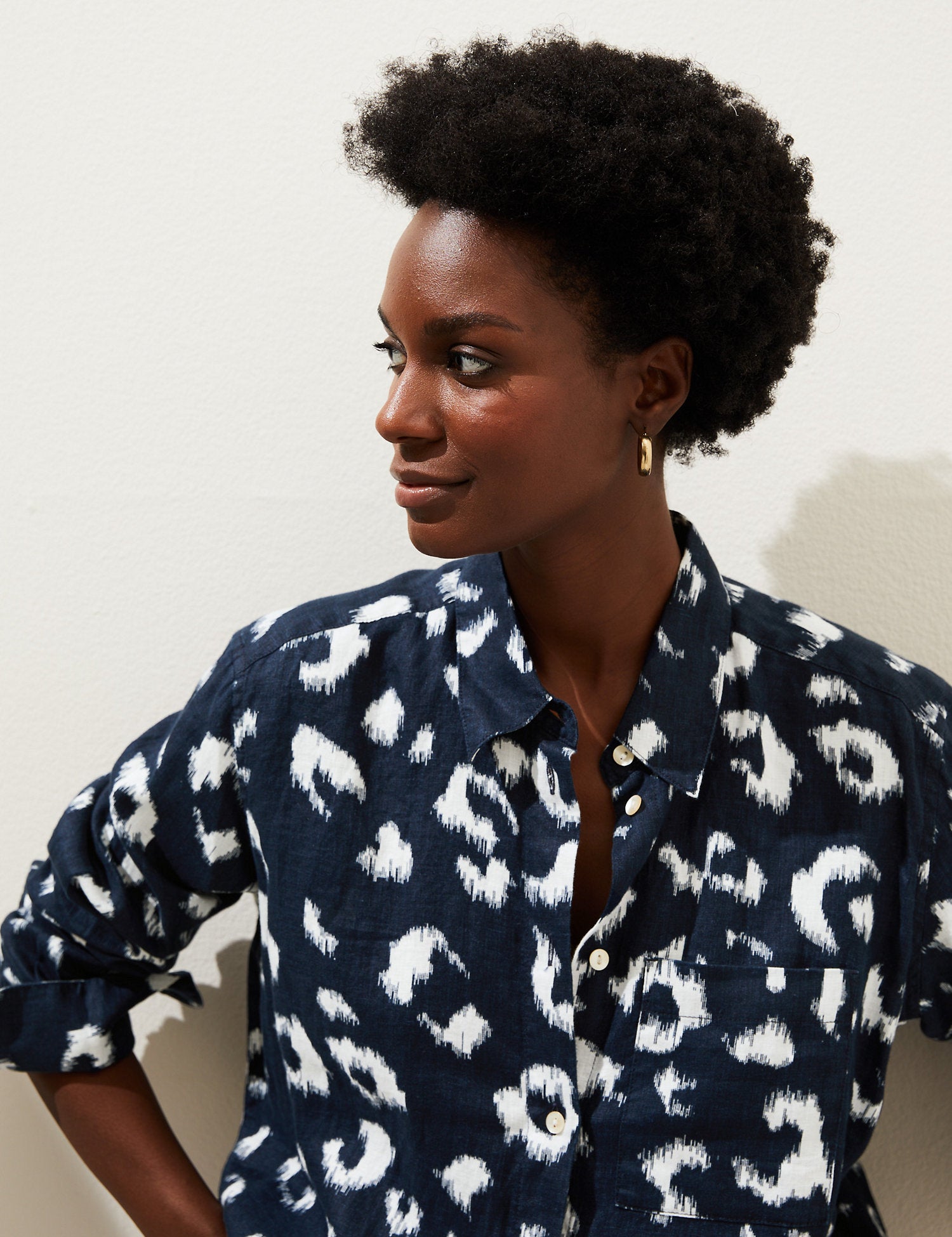 Pure Linen Printed Oversized Shirt