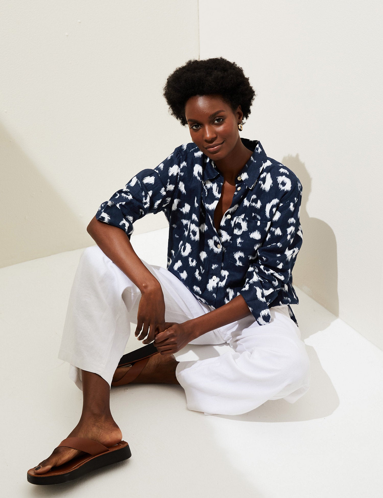 Pure Linen Printed Oversized Shirt