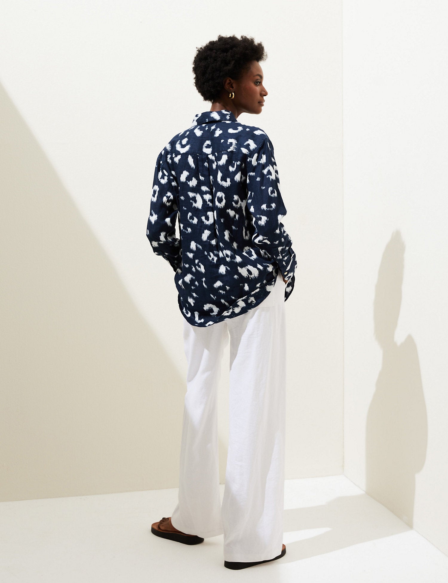 Pure Linen Printed Oversized Shirt