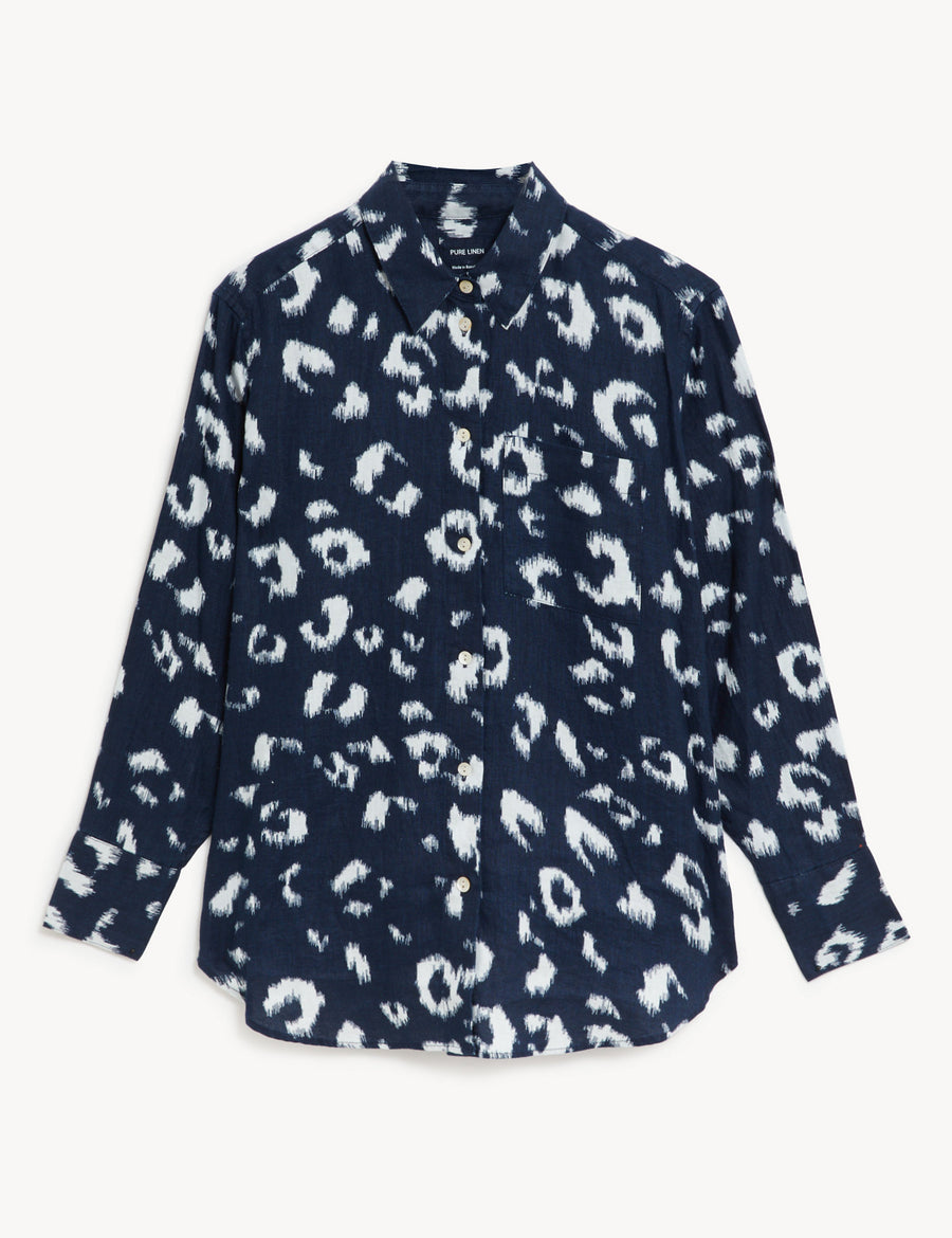 Pure Linen Printed Oversized Shirt