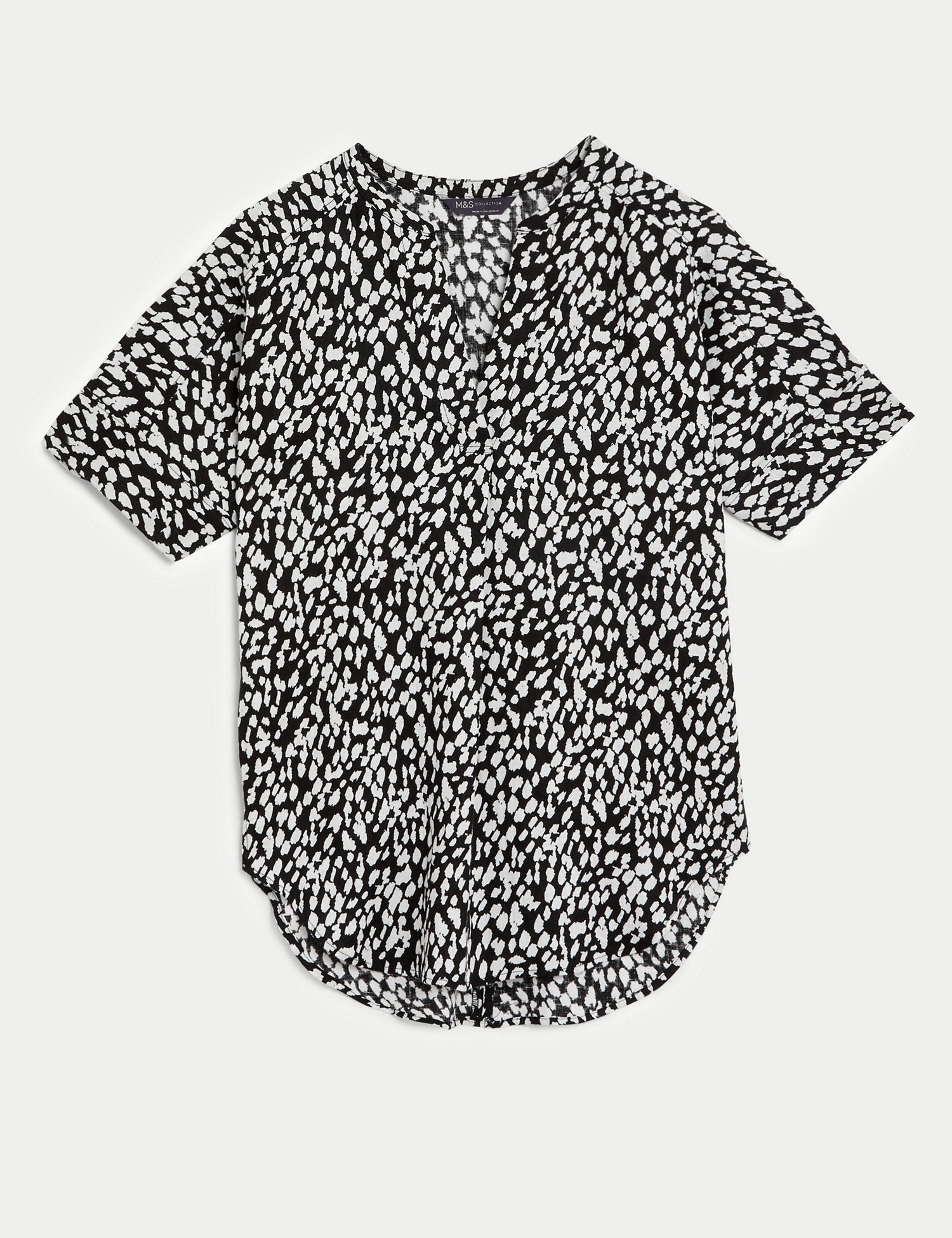 Pure Linen Animal Print Popover Blouse
