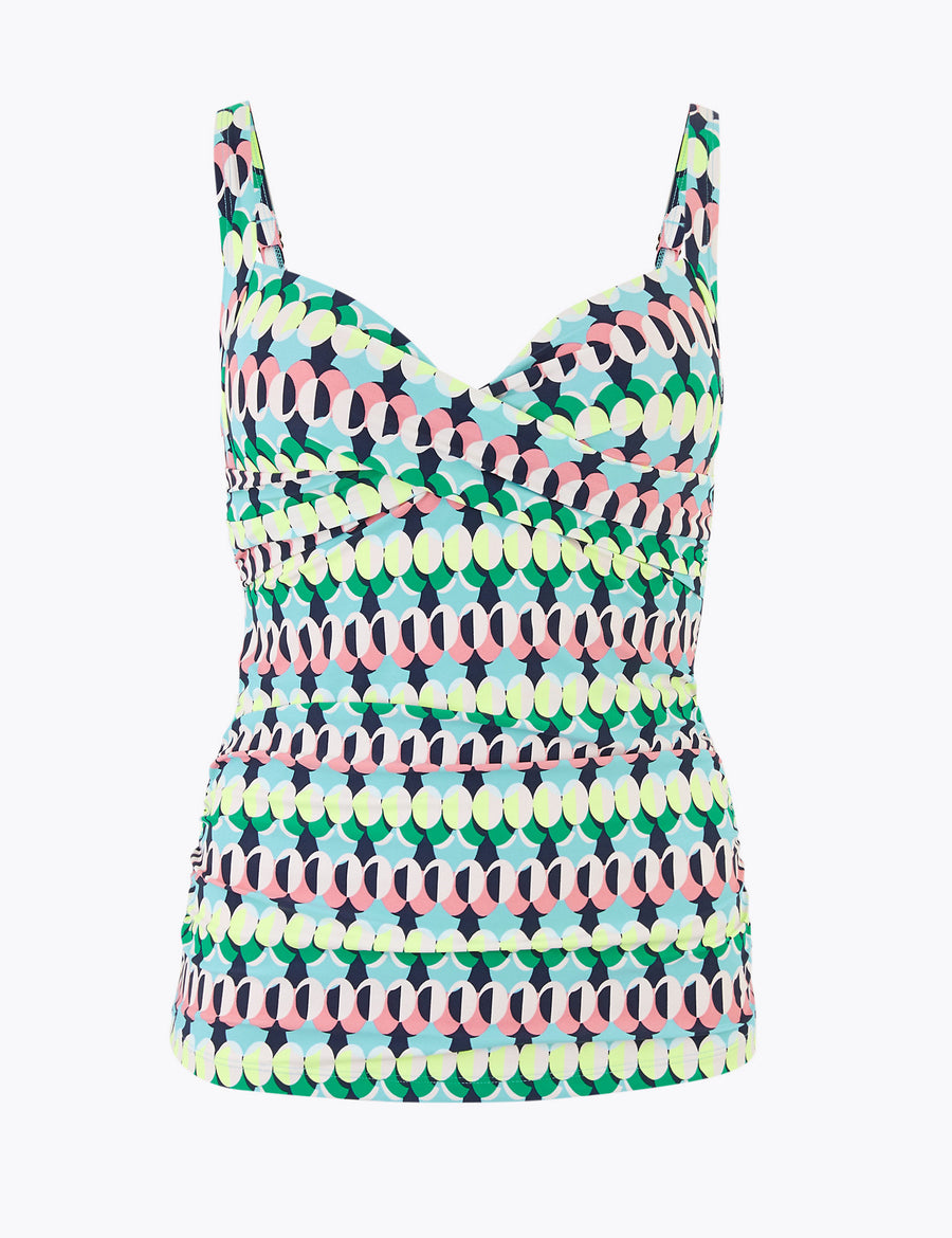 Tummy Control Geometric Plunge Tankini Top