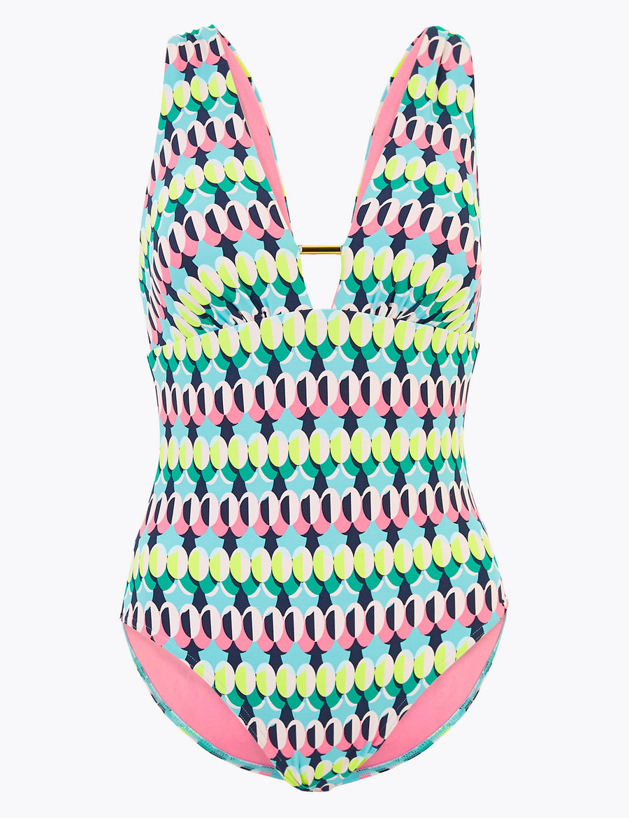 Tummy Control Printed Plunge Swimsuit