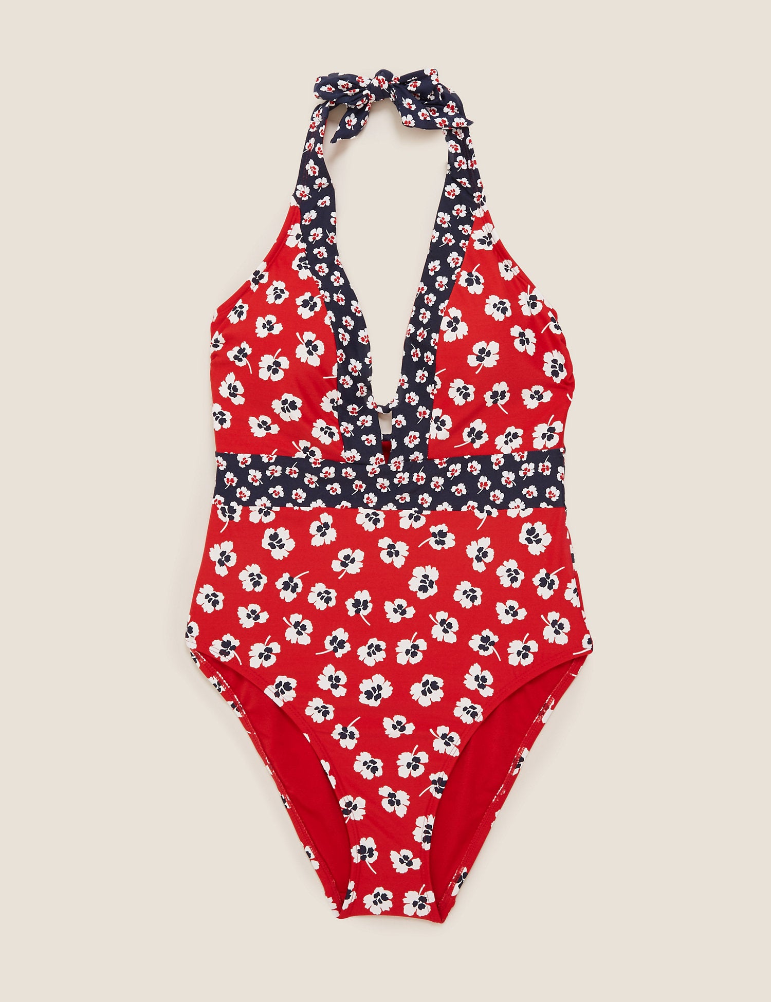 Floral Halterneck Plunge Swimsuit