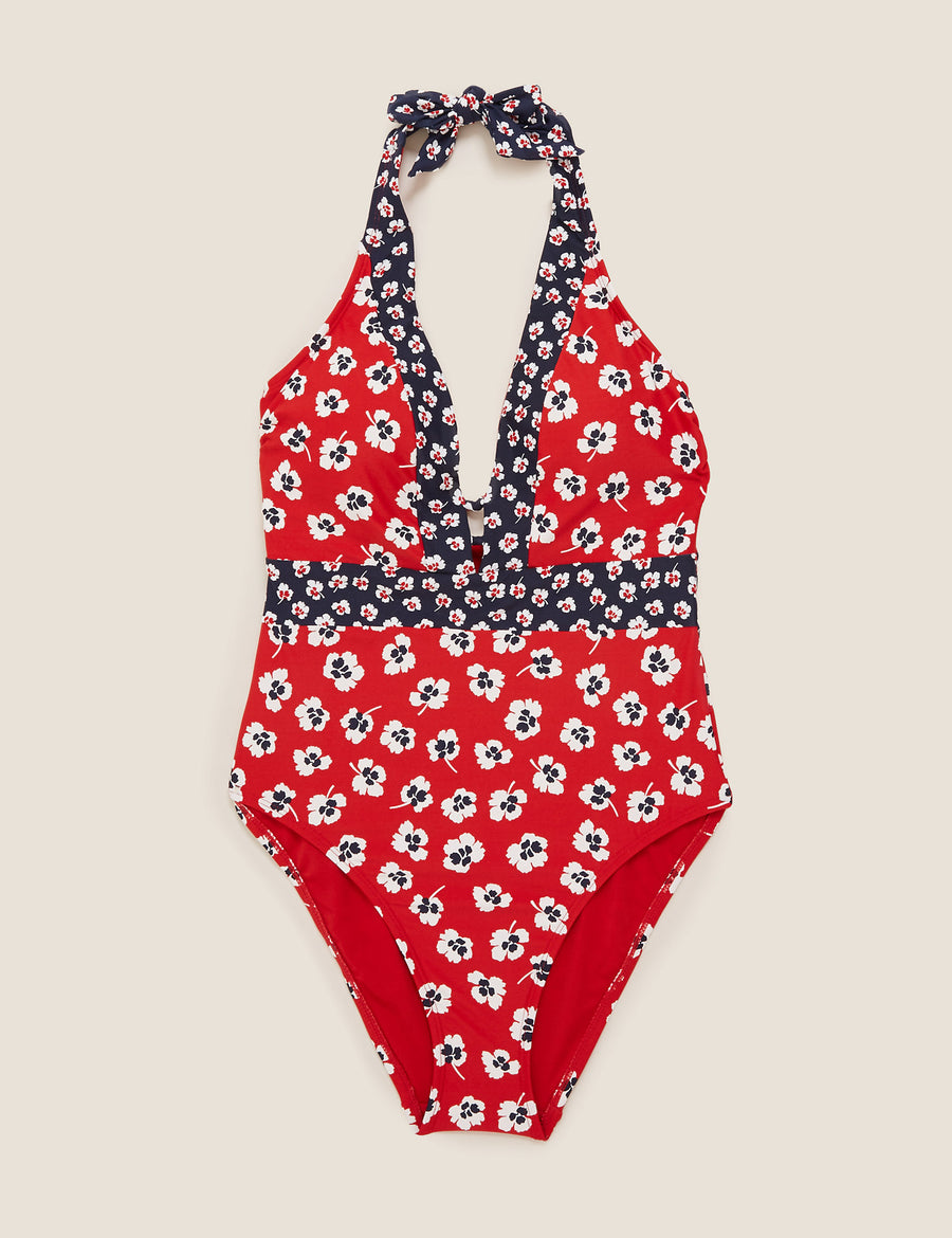 Floral Halterneck Plunge Swimsuit