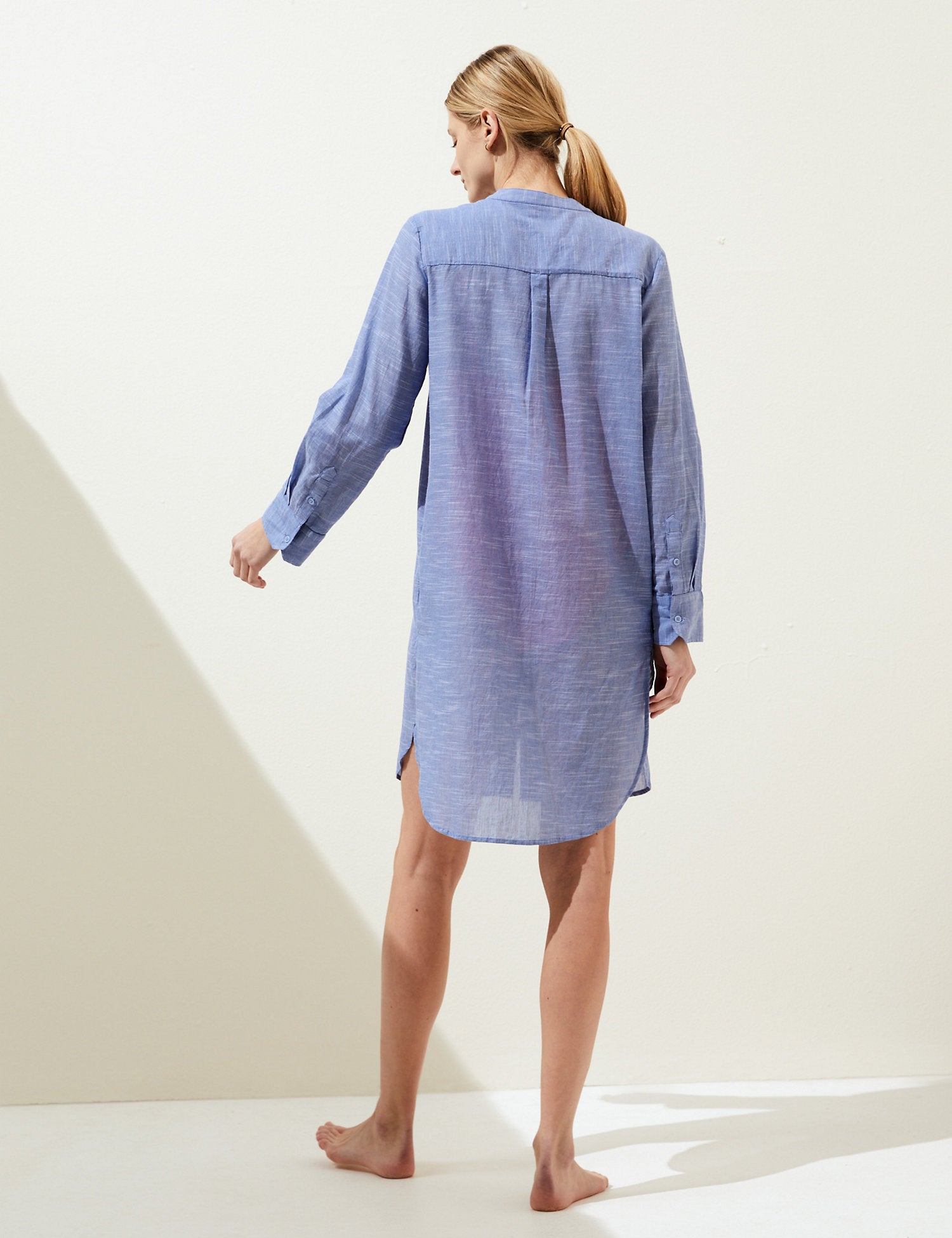 Pure Cotton Collarless Beach Cover Up Shirt