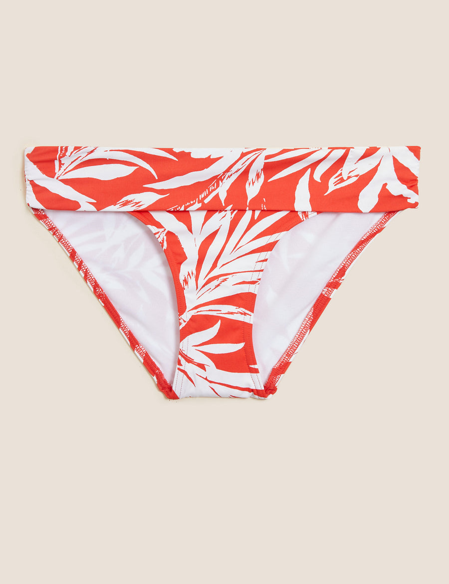 Tummy Control Leaf Print Bikini Bottoms