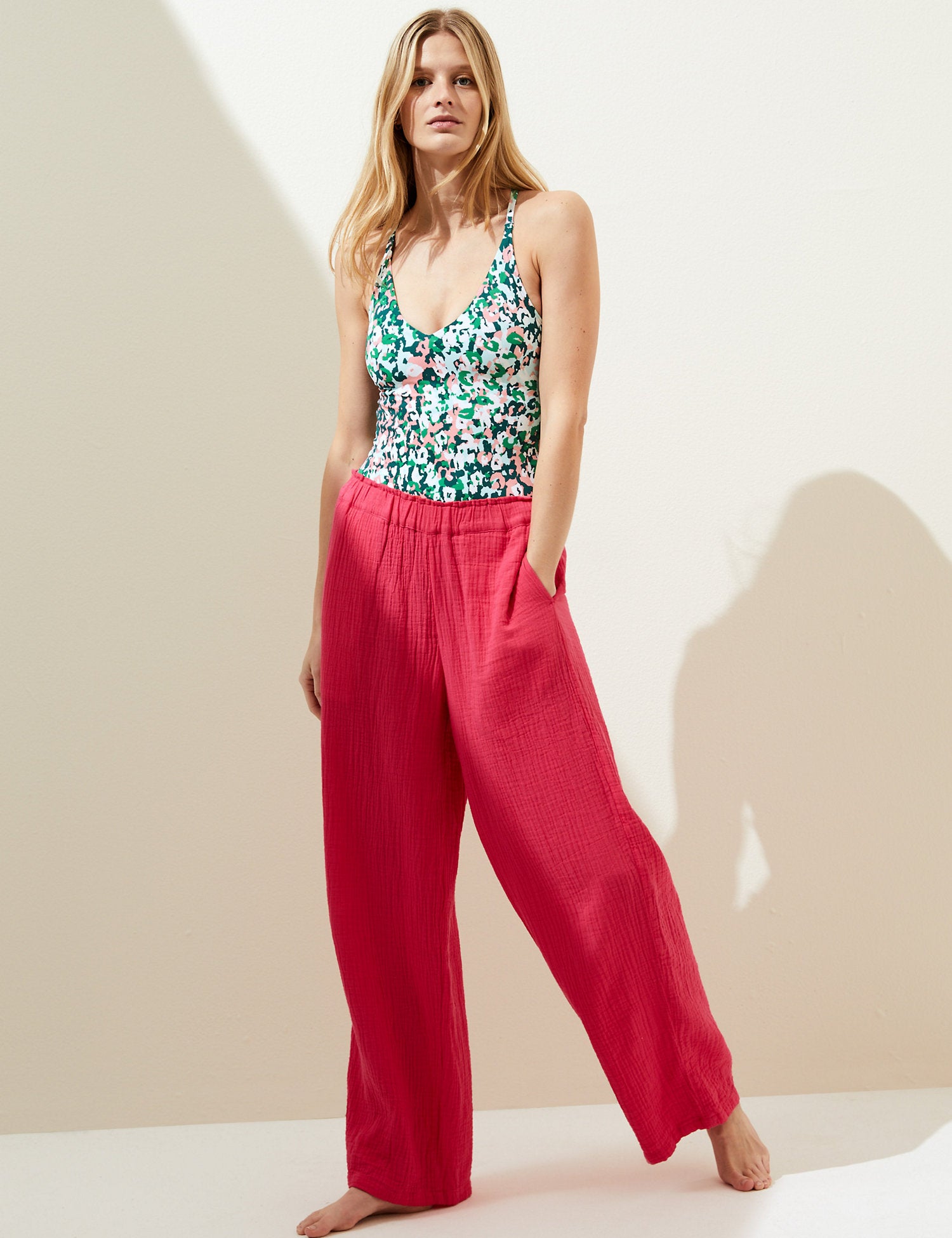 Printed Tie Detail Plunge V-Neck Swimsuit