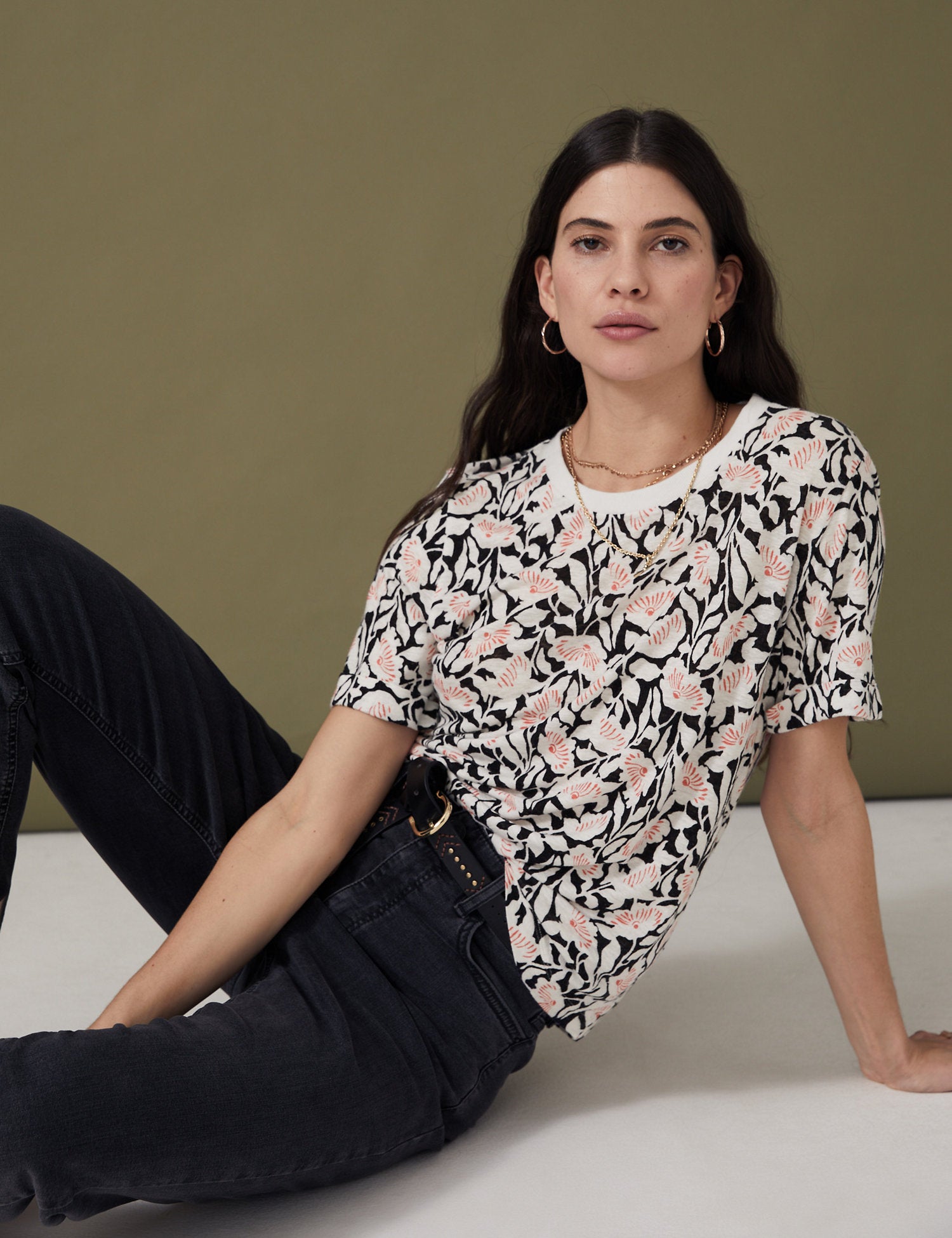 Linen Blend Geometric Short Sleeve T-Shirt