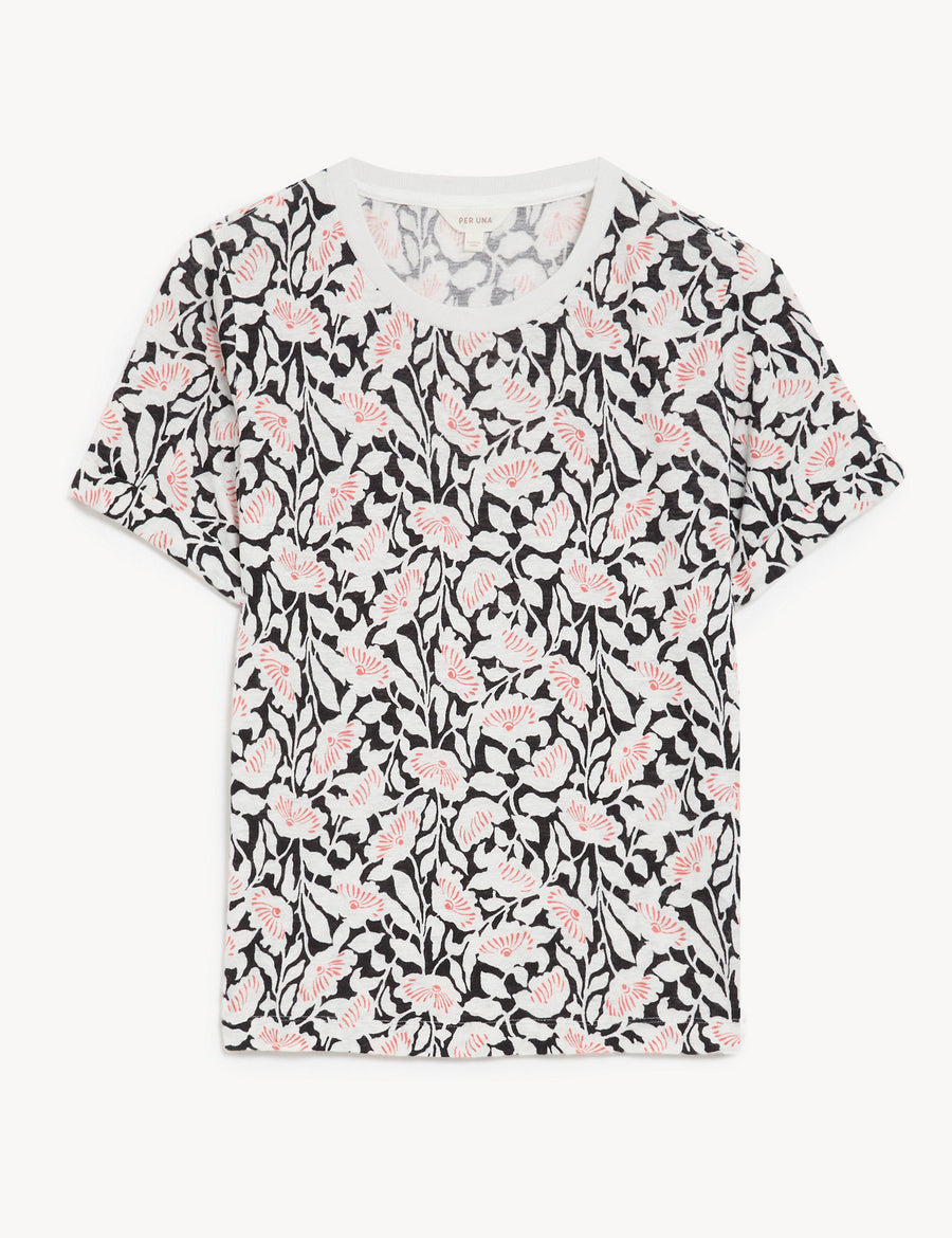 Linen Blend Geometric Short Sleeve T-Shirt