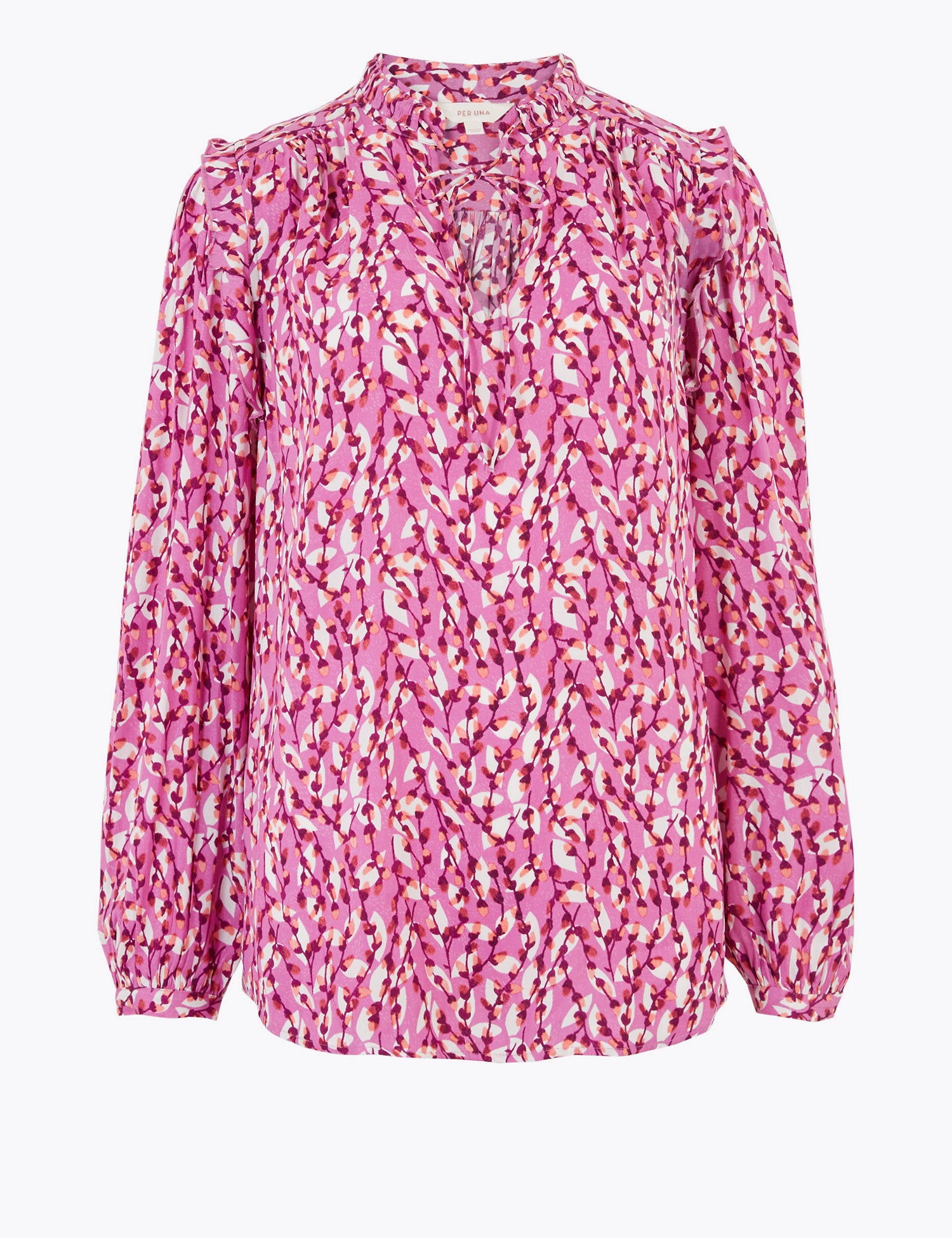 Satin Floral Tie Front Long Sleeve Blouse
