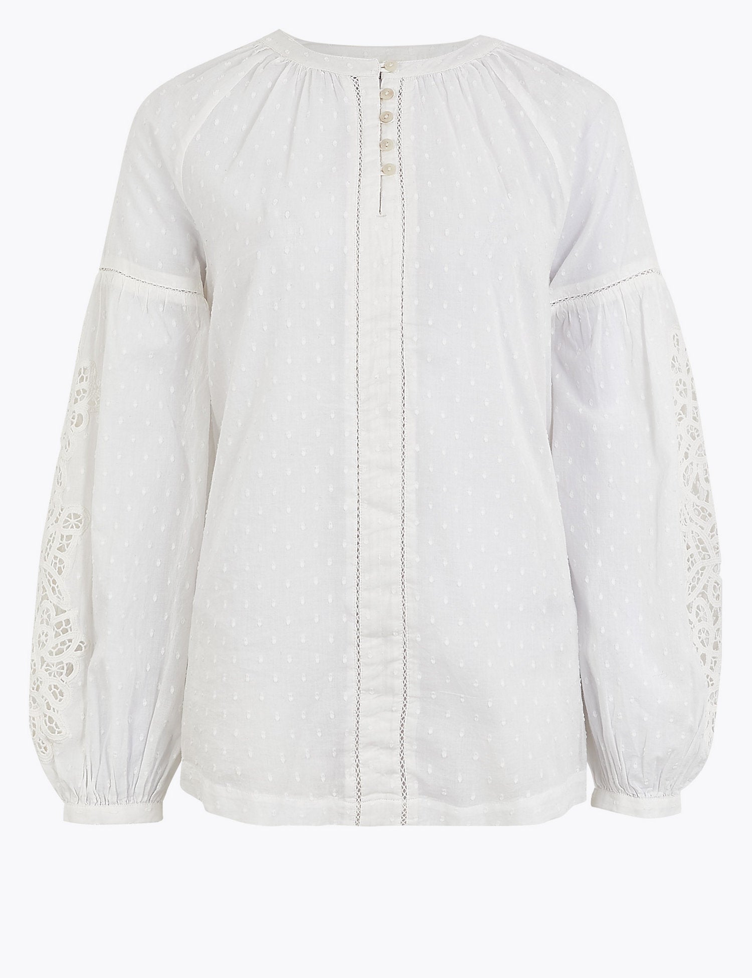 Pure Cotton Textured Long Sleeve Blouse