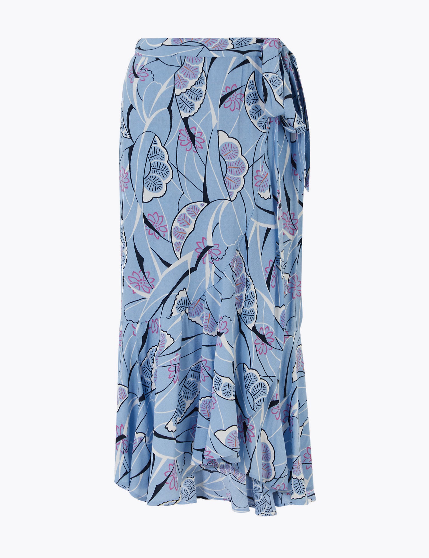 Printed Ruffle Midi Wrap Skirt