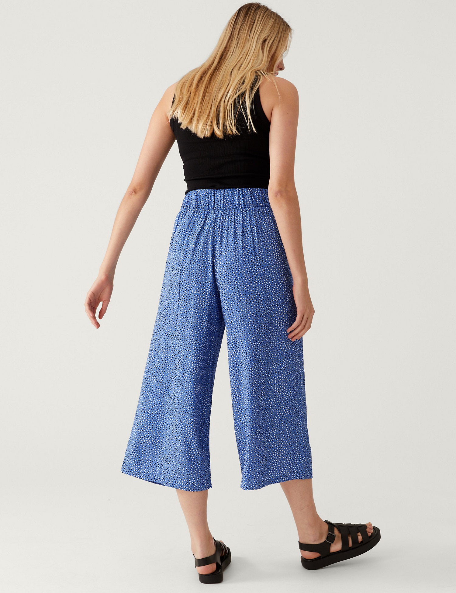 Printed Wide Leg Cropped Trousers
