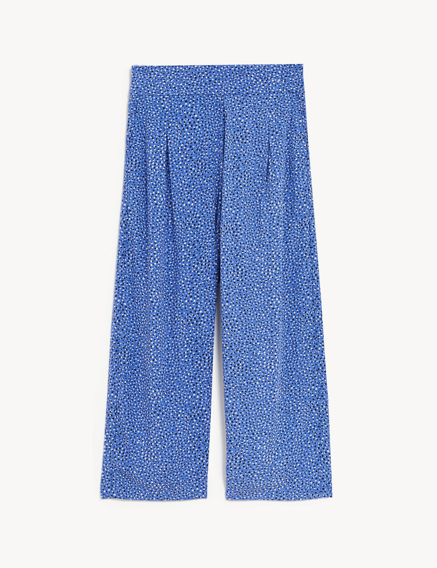 Printed Wide Leg Cropped Trousers
