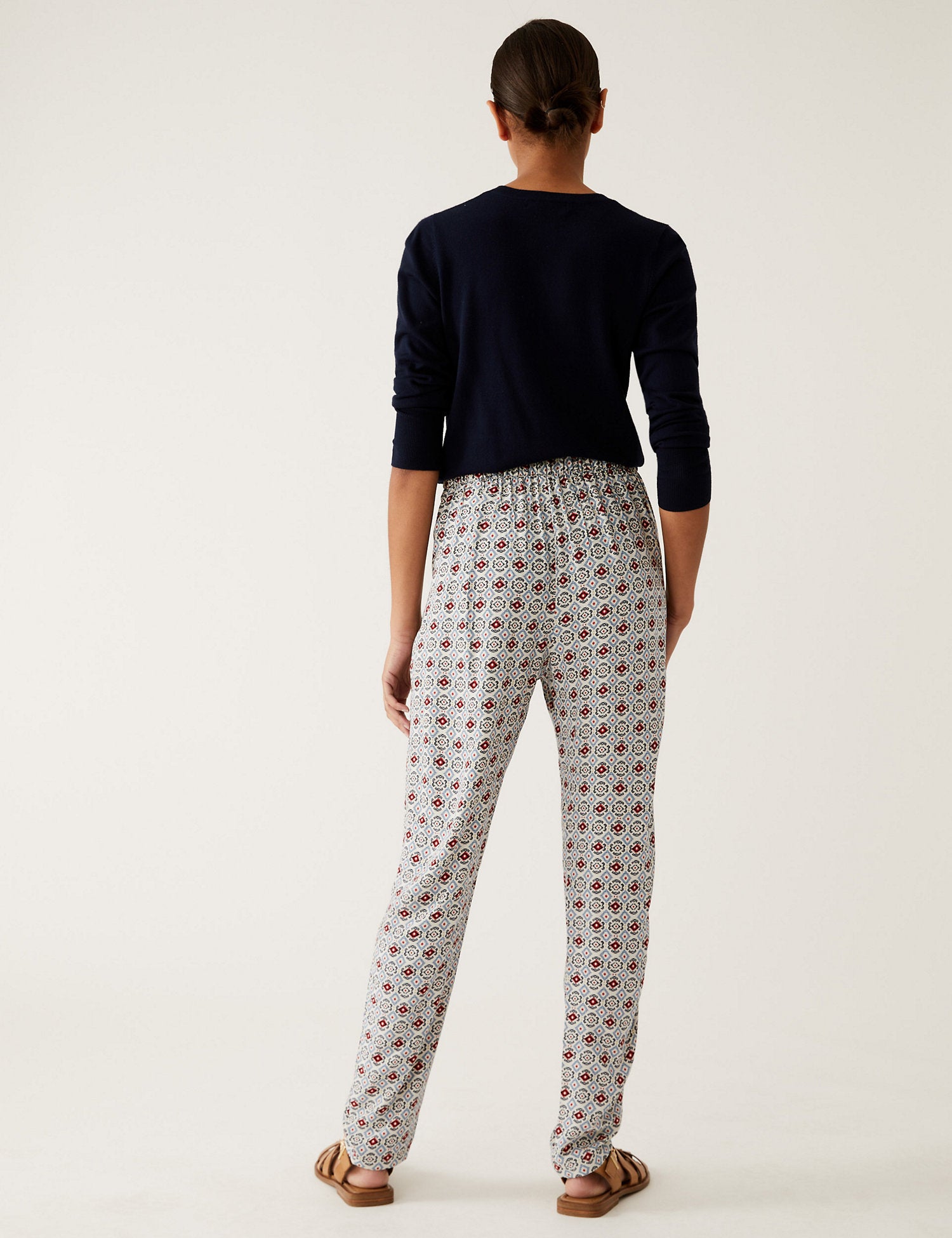 Printed Pleat Front Tapered Trousers