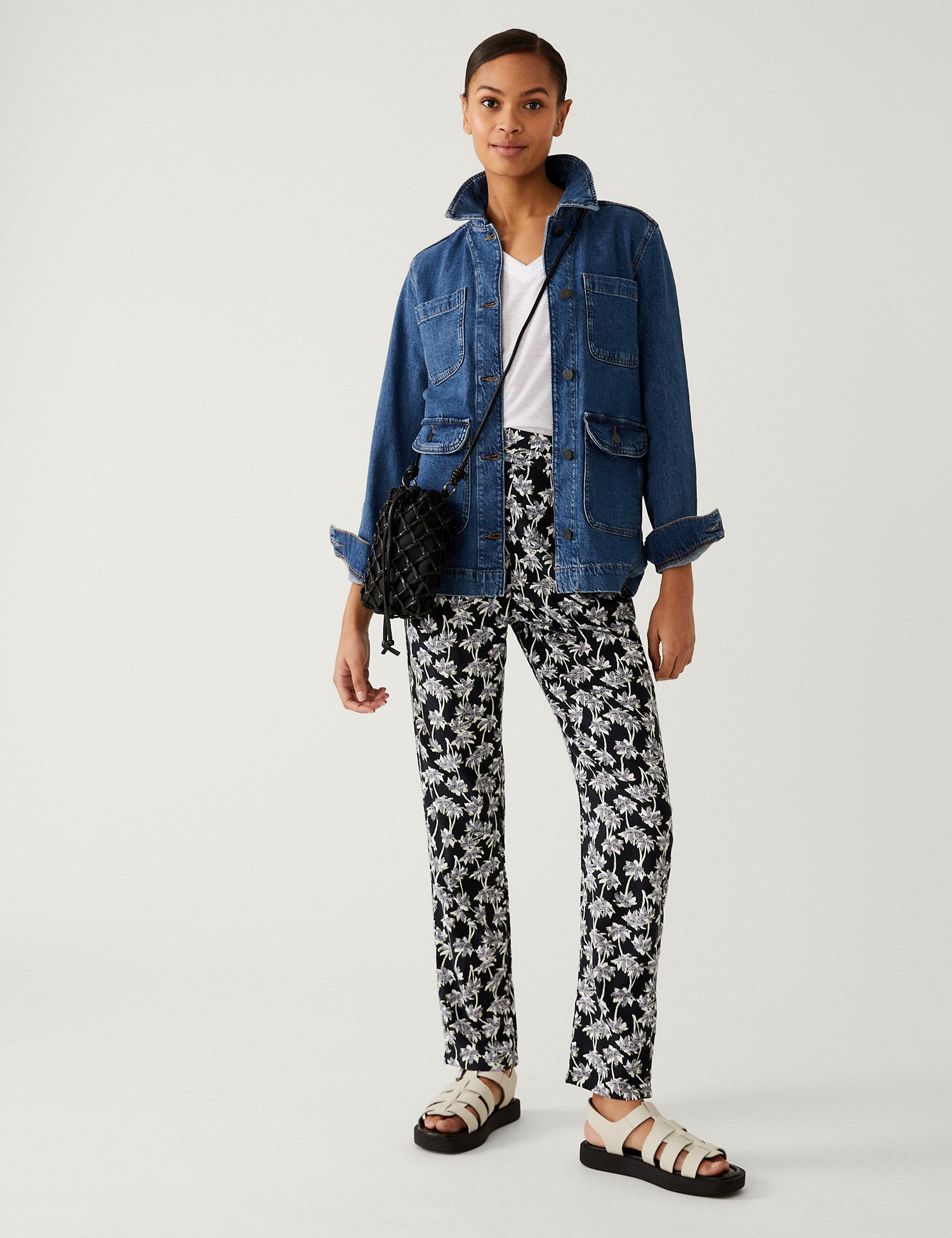 Printed Pleat Front Tapered Trousers