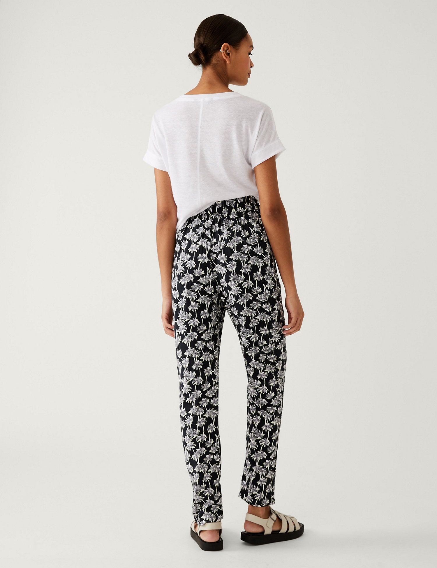 Printed Pleat Front Tapered Trousers