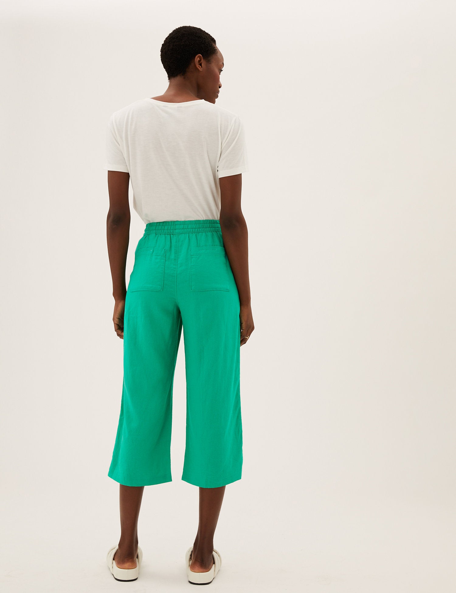 Linen Rich Wide Leg Cropped Trousers