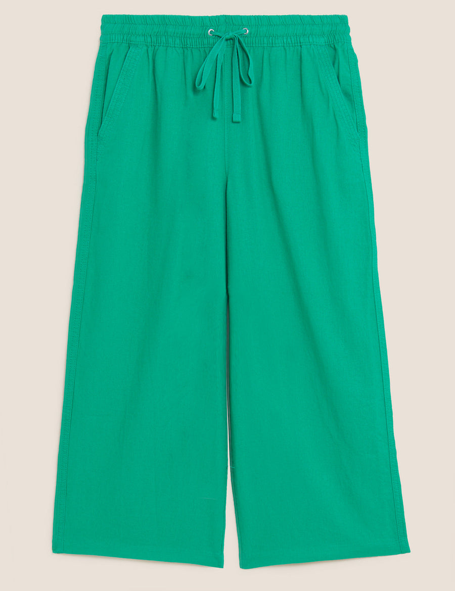 Linen Rich Wide Leg Cropped Trousers