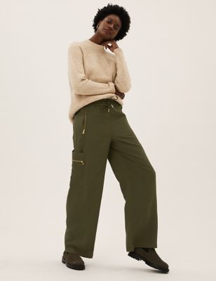 Utility Zip Detail Wide Leg Joggers