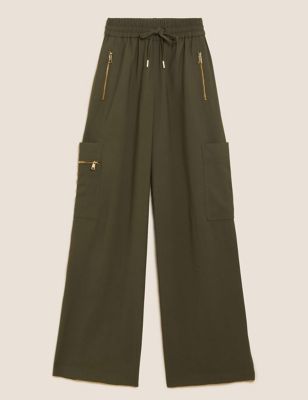 Utility Zip Detail Wide Leg Joggers