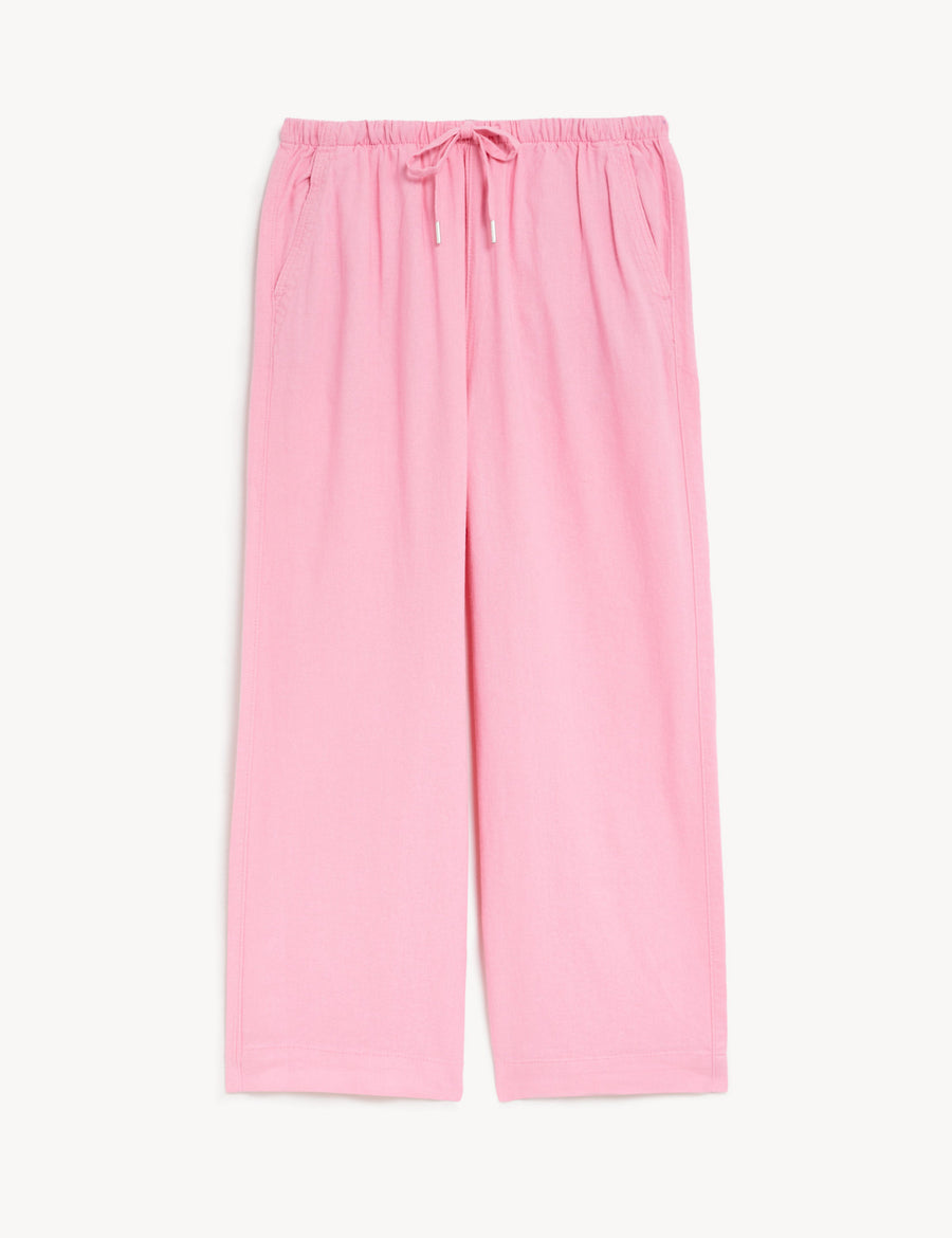 Linen Rich Wide Cropped Leg Trousers