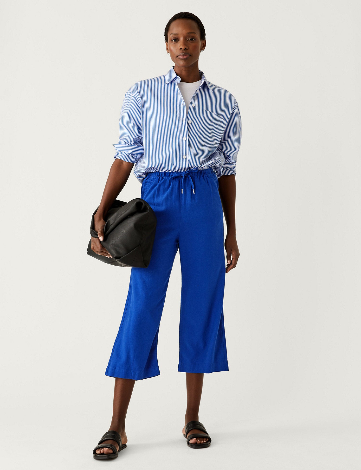 Linen Rich Wide Cropped Leg Trousers