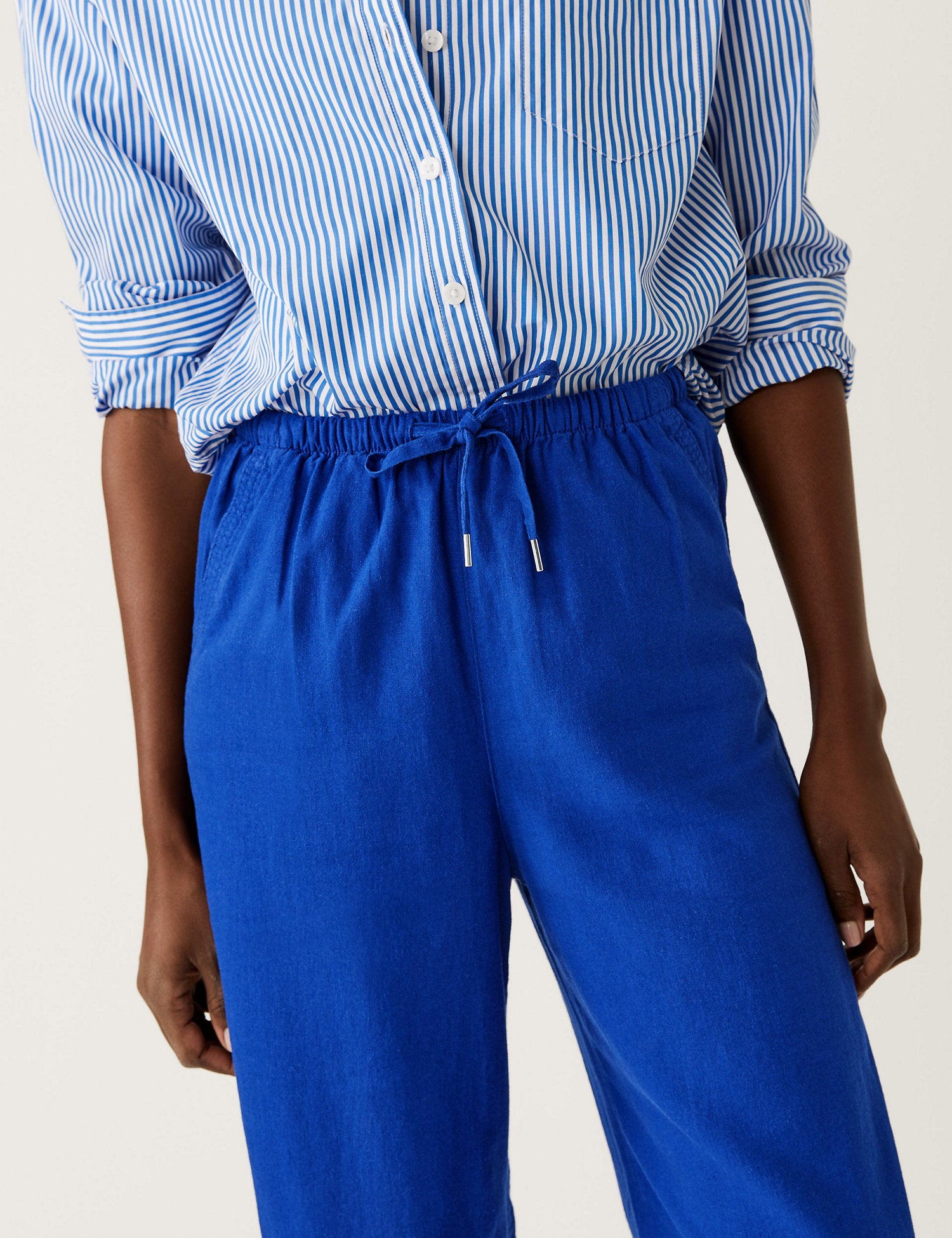 Linen Rich Wide Cropped Leg Trousers