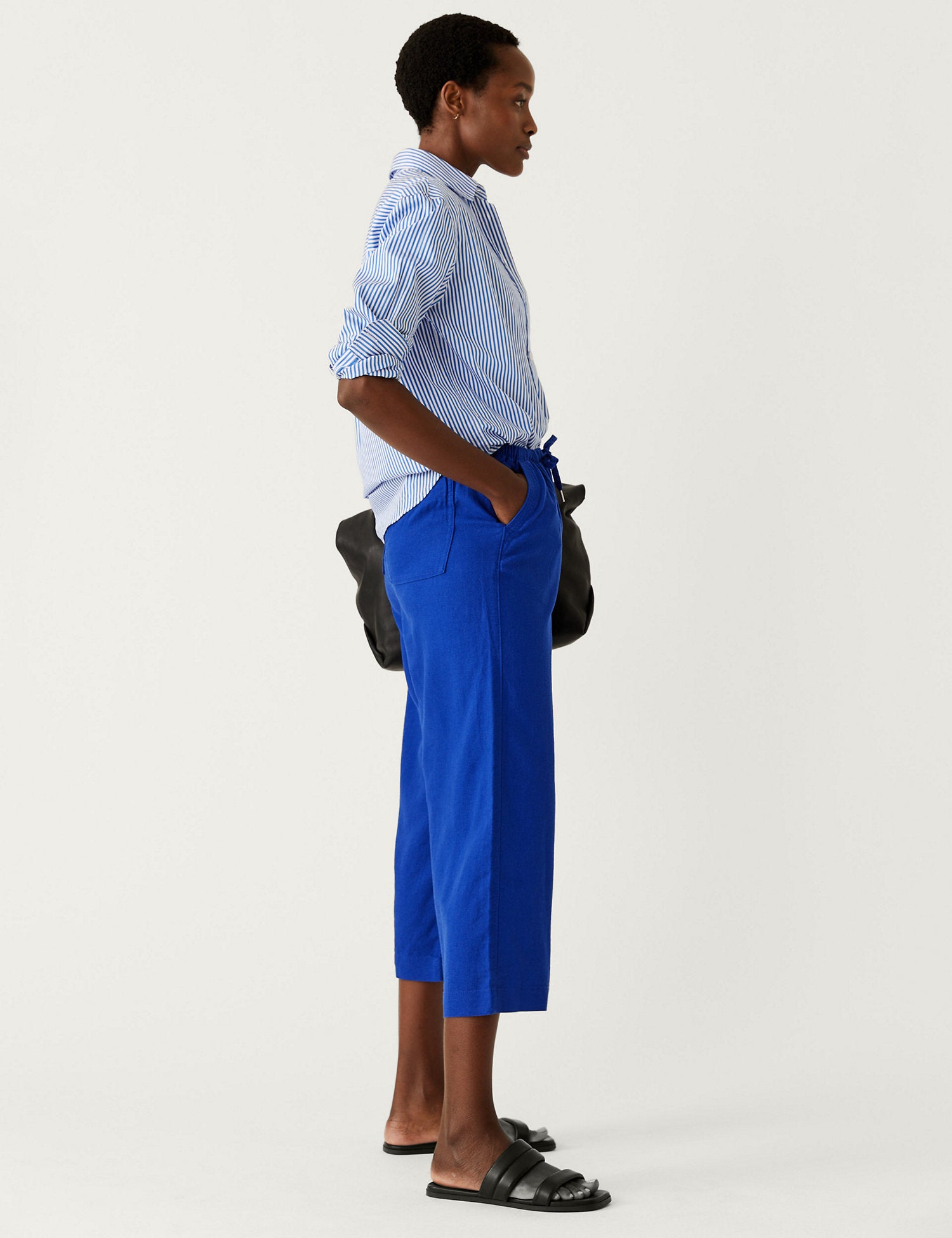 Linen Rich Wide Cropped Leg Trousers