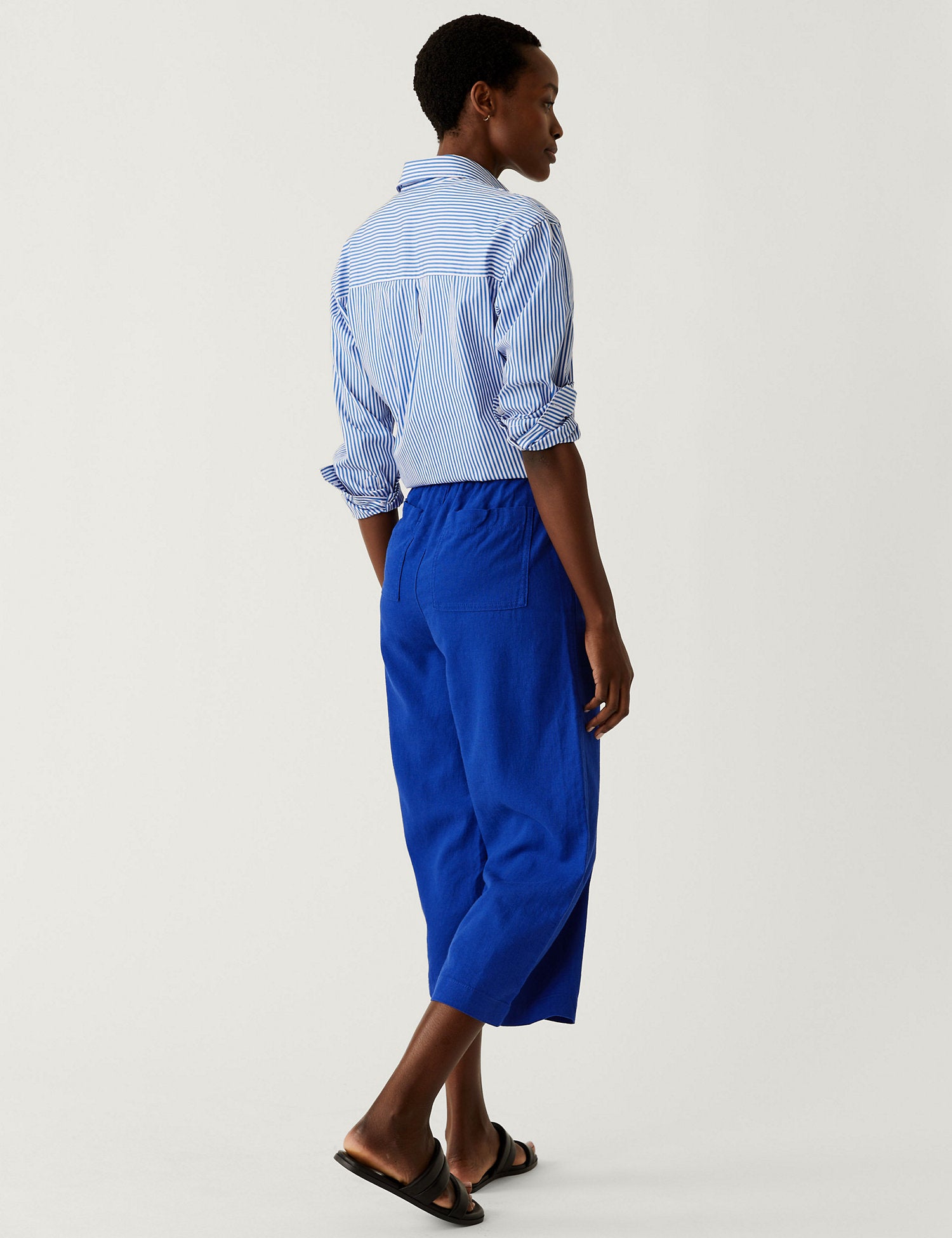Linen Rich Wide Cropped Leg Trousers