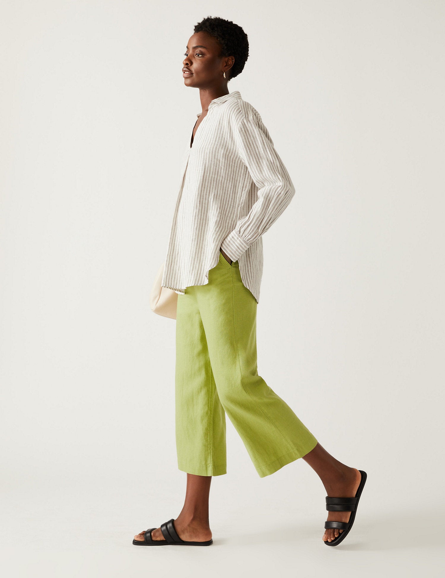 Linen Rich Wide Cropped Leg Trousers