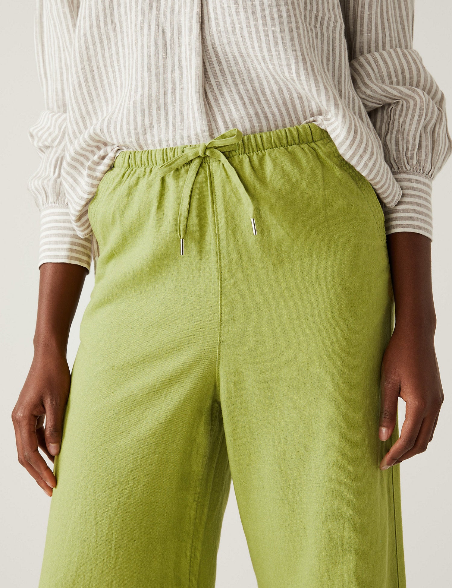 Linen Rich Wide Cropped Leg Trousers