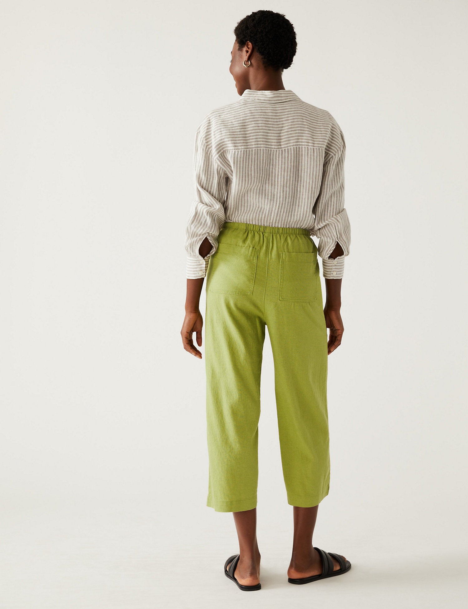 Linen Rich Wide Cropped Leg Trousers