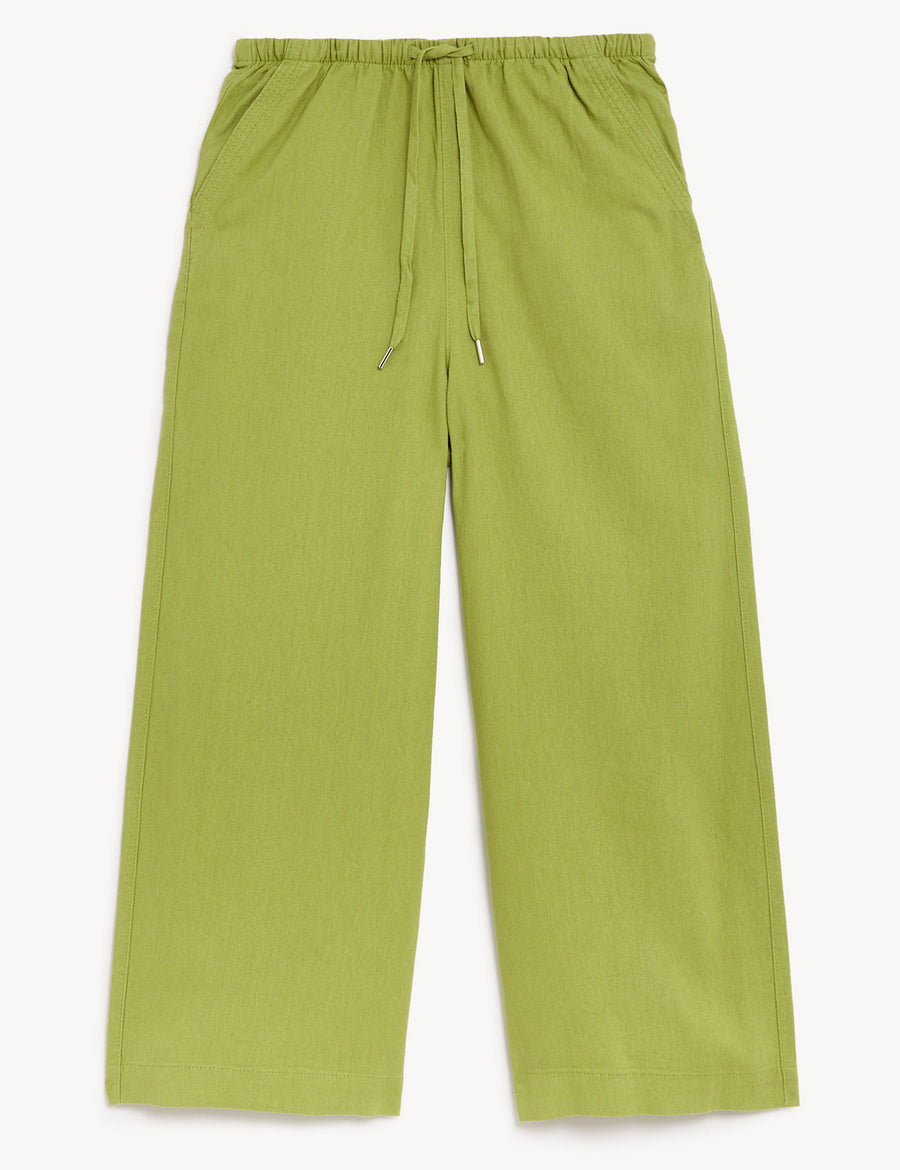 Linen Rich Wide Cropped Leg Trousers