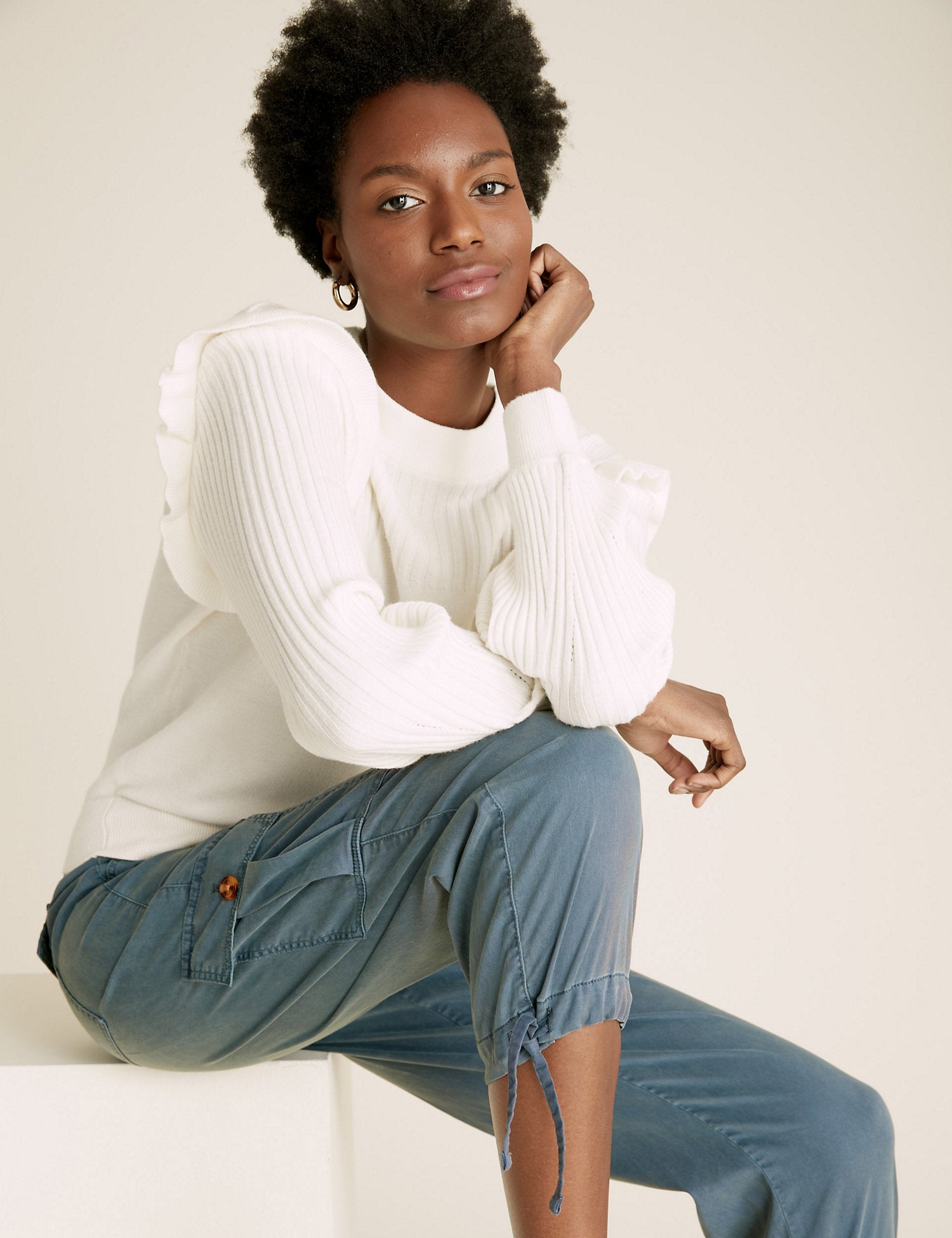 Tencel Cargo Tapered Cropped Trousers