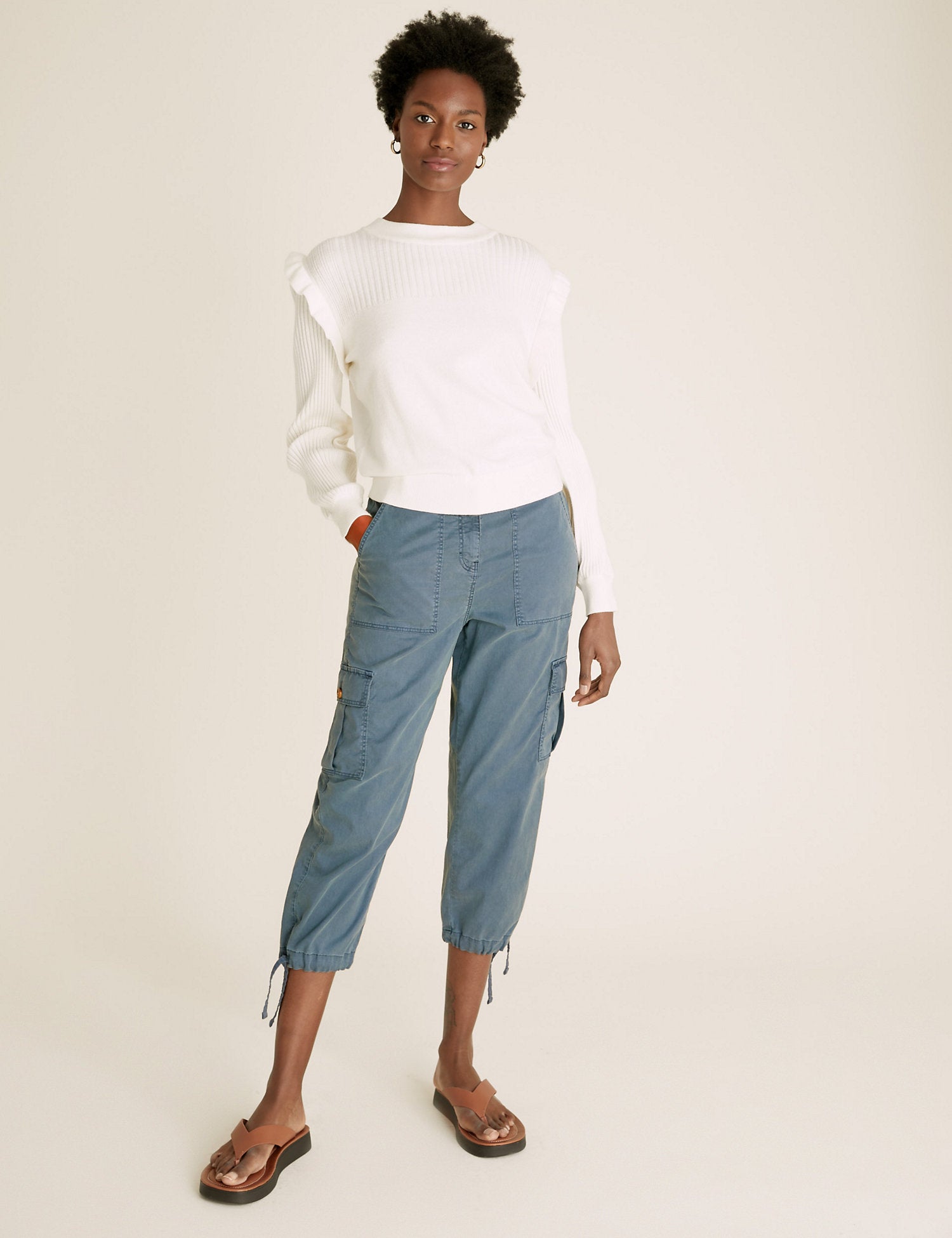 Tencel Cargo Tapered Cropped Trousers