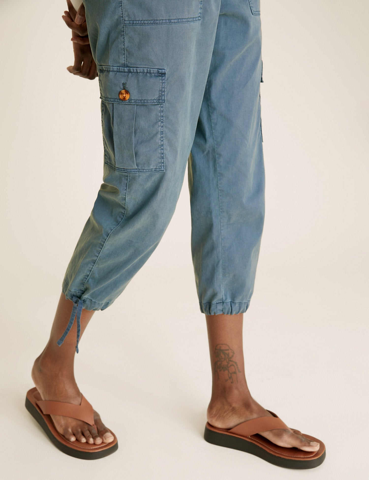 Tencel Cargo Tapered Cropped Trousers