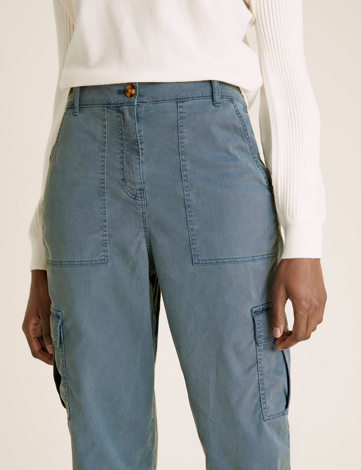 Tencel Cargo Tapered Cropped Trousers