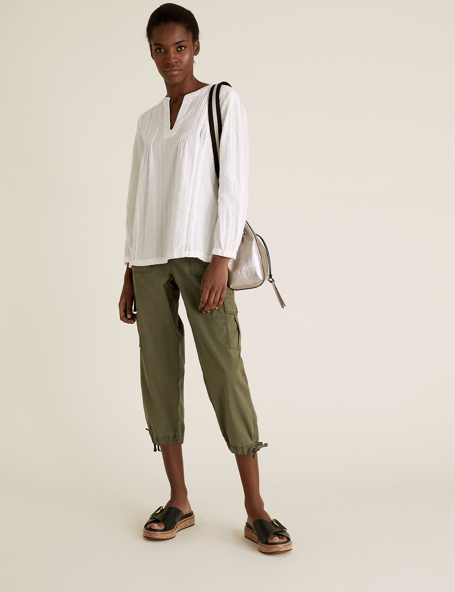 Tencel Cargo Tapered Cropped Trousers
