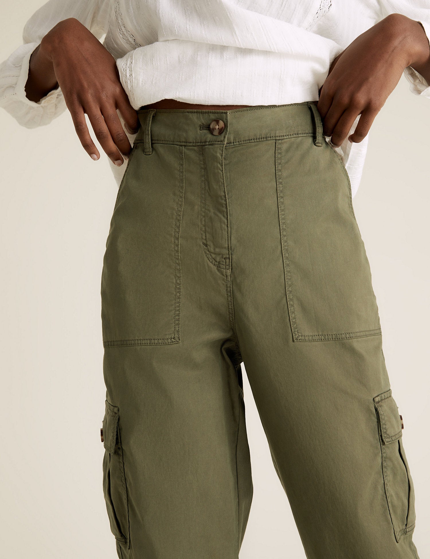 Tencel Cargo Tapered Cropped Trousers