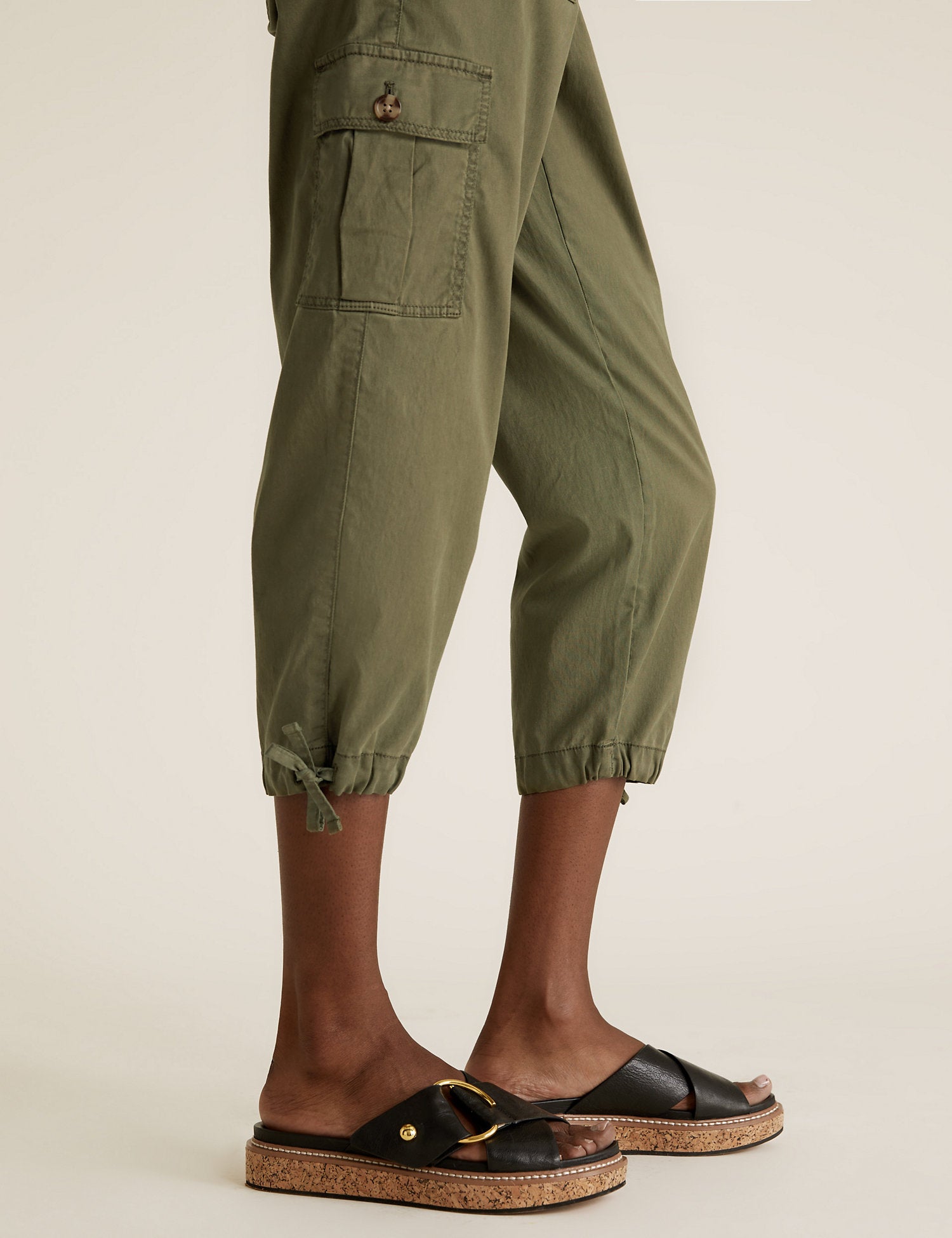 Tencel Cargo Tapered Cropped Trousers