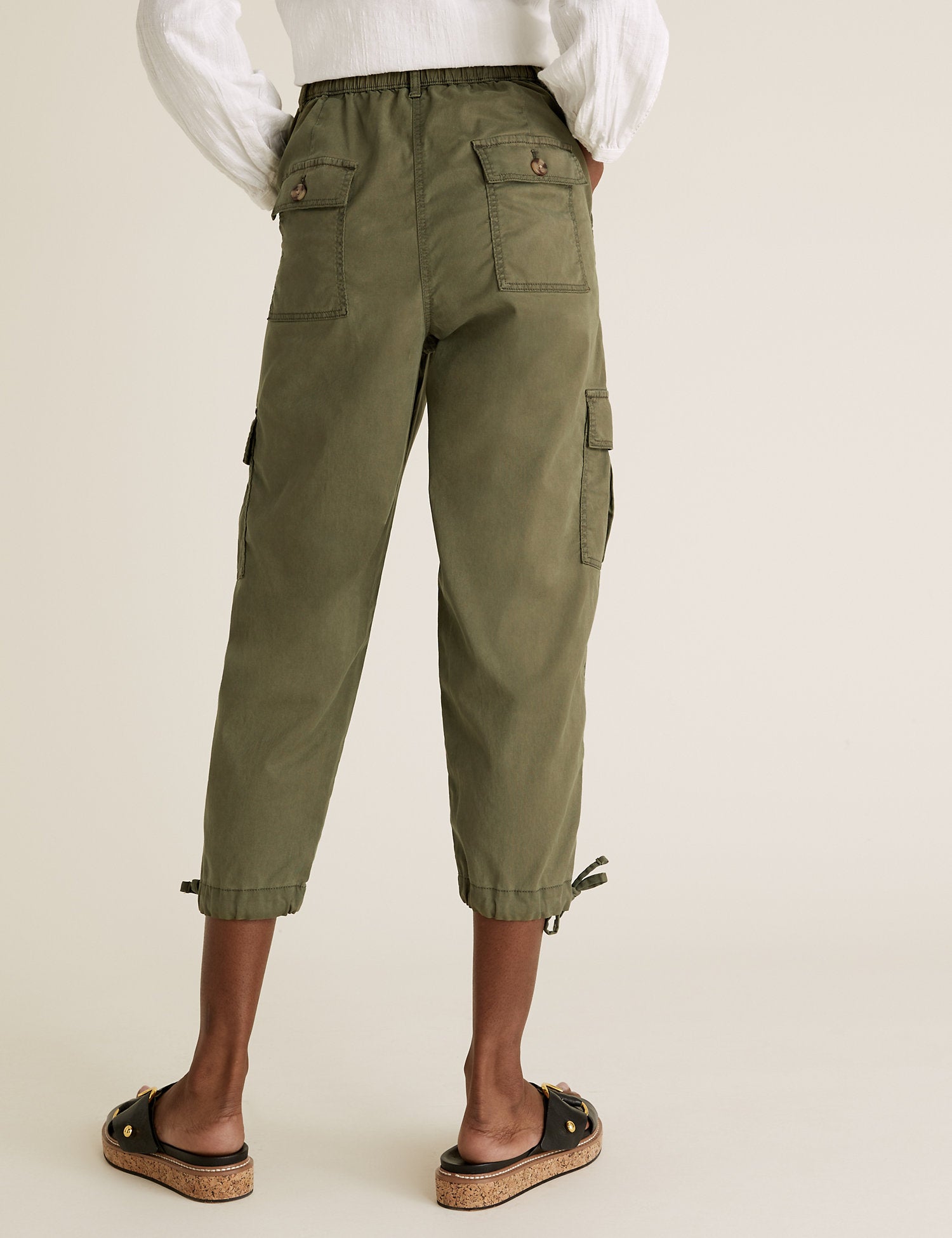 Tencel Cargo Tapered Cropped Trousers
