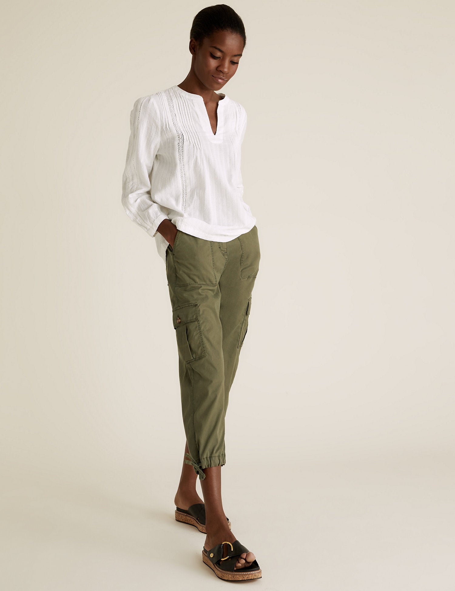 Tencel Cargo Tapered Cropped Trousers