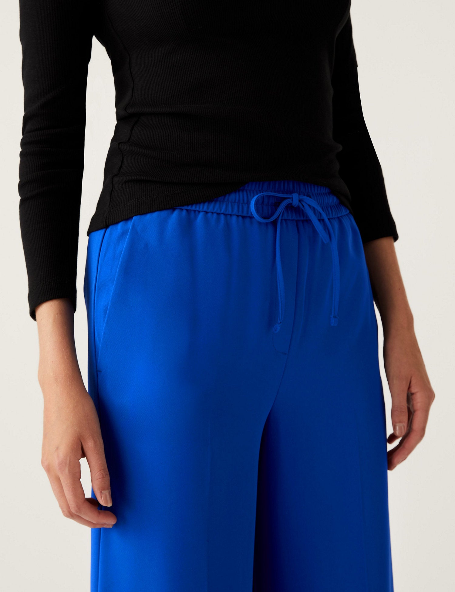 Crepe Drawstring Wide Leg Trousers